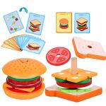 eamve Montessori Toys for Toddlers,Wooden Burger Sandwich Sorting & Stacking Toys for Toddlers and Kids Preschool,Burger Sandwitch Wooden Preschool Educational Toys for Gift 3,4,5 Years Old(2 Sets) by eamve