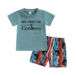 Toddler Baby Boy Clothes Summer Short Sleeve T Shirts Top Shorts Western Boy Outfit Cute Boho Clothing (Cowboys,3-4T) by FYBITBO