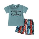 Toddler Baby Boy Clothes Summer Short Sleeve T Shirts Top Shorts Western Boy Outfit Cute Boho Clothing (Cowboys,3-4T) by FYBITBO