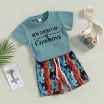 Toddler Baby Boy Clothes Summer Short Sleeve T Shirts Top Shorts Western Boy Outfit Cute Boho Clothing (Cowboys,3-4T) by FYBITBO