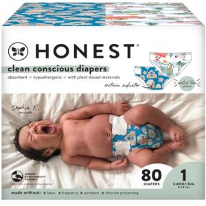 The Honest Company Clean Conscious Diapers | Plant-Based, Sustainable | Holiday '22 Prints | Club Box, Size 1 (8-14 lbs), 80 Count by The Honest Company
