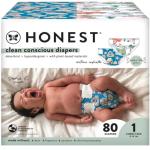 The Honest Company Clean Conscious Diapers | Plant-Based, Sustainable | Holiday '22 Prints | Club Box, Size 1 (8-14 lbs), 80 Count by The Honest Company