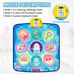 beefunni Dance Mat for Kids - Blue Frozen Themed Musical Dance Pad, Dance Game Toys with LED Lights, Including 5 Modes and 3 Challenge Levels, Birthday Gifts for Girls Boys Age 3 4 5 6 7 8-12 from beefunni