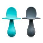 grabease Baby Silicone Spoon for Self-Feeding, Infant to Toddler, 100% Food-Grade Silicone, BPA/PVC/Latex/Phthalates Free, Set of 2, Teal & Gray from grabease