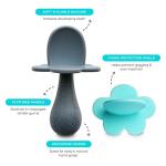 grabease Baby Silicone Spoon for Self-Feeding, Infant to Toddler, 100% Food-Grade Silicone, BPA/PVC/Latex/Phthalates Free, Set of 2, Teal & Gray from grabease