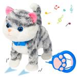 Cuteoy Electric Kitty Toy Pet Remote Control Leash Stuffed Cat Animal Walks Meows Wags Gifts for Kids, Grey 9.5" by Cuteoy
