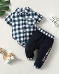 Renotemy Baby Boy Clothes Plaid Newborn Boy Outfits Set Newborn Outfits Summer Baby Boy Clothes 0-3 Months Dark Blue from 