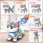 Cuteoy Electric Kitty Toy Pet Remote Control Leash Stuffed Cat Animal Walks Meows Wags Gifts for Kids, Grey 9.5" by Cuteoy