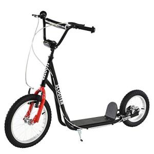 Aosom Youth Scooter, Teens Kick Scooter, Adjustable Handlebar Ride On Toy for 5+ w/ Front and Rear Dual Brakes Inflatable Wheels, Black by Aosom LLC