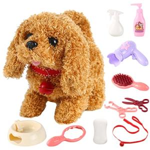 BETTERLINE Puppy Electronic Interactive Pet Dog -Walking, Barking, Tail Wagging, Stretching Companion Animal for Kids (Brown Poodle) from BetterLine