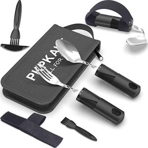 PKPKAUT Adaptive Utensils for Parkinsons Patients Elderly, Weighted Utensils for Hand Tremors, Parkinsons Eating Utensils for Disabled People, Weighted Silverware for Hand Tremors Arthritic Hands from PKPKAUT