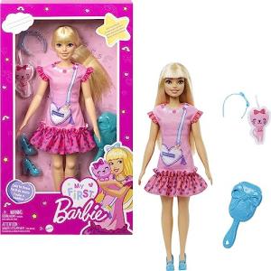My First Barbie Preschool Doll, "Malibu" with 13.5-Inch Soft Posable Body & Blonde Hair, Plush Kitten & Accessories from Mattel