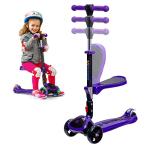 Kick Scooters for Kids Ages 3-5 (Suitable for 2-12 Year Old) Adjustable Height Foldable Scooter Removable Seat, 3 LED Light Wheels, Rear Brake, Wide Standing Board, Outdoor Activities for Boys/Girls from SKIDEE
