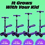 Kick Scooters for Kids Ages 3-5 (Suitable for 2-12 Year Old) Adjustable Height Foldable Scooter Removable Seat, 3 LED Light Wheels, Rear Brake, Wide Standing Board, Outdoor Activities for Boys/Girls from SKIDEE