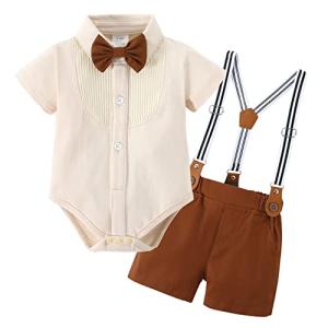 YUEMION Newborn Baby Boy Clothes Suits, Toddler Dress Shirt With Bowtie + Suspender Pants Outfit Sets Gentleman Wedding 0-18M from 