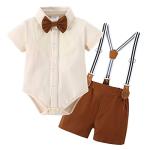 YUEMION Newborn Baby Boy Clothes Suits, Toddler Dress Shirt With Bowtie + Suspender Pants Outfit Sets Gentleman Wedding 0-18M from 