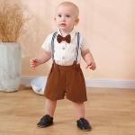 YUEMION Newborn Baby Boy Clothes Suits, Toddler Dress Shirt With Bowtie + Suspender Pants Outfit Sets Gentleman Wedding 0-18M from 