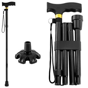 Walking Cane PANZHENG Cane for Man/Woman | Mobility & Daily Living Aids | 5-Level Height Adjustable Walking Stick | Comfortable Plastic T-Handle Portable Walking Stick Folding Cane | Black by PANZHENG