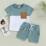 fhutpw Baby Toddler Boy Clothes Summer Outfits 6 12 18 24 Months Patchwork Short Sleeve T Shirt & Shorts Sets with Pockets by 