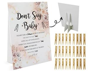 Floral Don't Say Baby Game ï¼1 Sign And 50 Mini Natural Clothespinsï¼ Don't Say Baby Baby Shower Game, Baby Shower Decorations, Baby Shower Games Gender Neutral, Boho Baby Shower Game (DS11) by 
