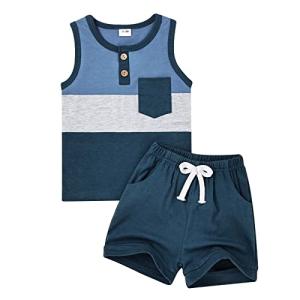 FOCUTEBB 2T Toddler Boy Clothes Baby Boys Summer Outfits Sleeveless Patchwork Shirt Tops Shorts Set Clothes Set Dark Blue 2-3T/100cm from 