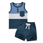 FOCUTEBB 2T Toddler Boy Clothes Baby Boys Summer Outfits Sleeveless Patchwork Shirt Tops Shorts Set Clothes Set Dark Blue 2-3T/100cm from 