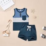 FOCUTEBB 2T Toddler Boy Clothes Baby Boys Summer Outfits Sleeveless Patchwork Shirt Tops Shorts Set Clothes Set Dark Blue 2-3T/100cm from 