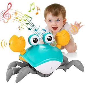 Crab Toys for 1 2 3 4+ Years Old Boys Girls,Sensory crawling crab baby toy with LED Light and Music,Birthday Gifts for Kids Age 1-7,Electronics Pet Toys Toys with Automatically Avoid Obstacles from PARHILYAR