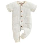 Mubineo Infant Baby Boy Girl Summer Fall Basic Plain Button Short Sleeve Romper Jumpsuit Clothes (Beige, 0-3 Months) from Mubineo