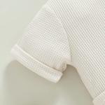 Mubineo Infant Baby Boy Girl Summer Fall Basic Plain Button Short Sleeve Romper Jumpsuit Clothes (Beige, 0-3 Months) from Mubineo