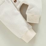 Mubineo Infant Baby Boy Girl Summer Fall Basic Plain Button Short Sleeve Romper Jumpsuit Clothes (Beige, 0-3 Months) from Mubineo