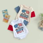 Baby Boy 4th of July Romper Short Sleeve All Amercian Dude Letter Print Bodysuit Casual Summer Onesie Clothes (Apricot All American Dude, 0-3 Months) from Mandizy