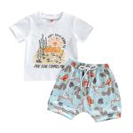 Kupretty Baby Boy Summer Clothes The Sun Comes Up T-shirt Tops Drawstring Jogger Shorts Set Western Toddler Outfits (A White Blue, 0-6 Months) from Kupretty