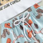 Kupretty Baby Boy Summer Clothes The Sun Comes Up T-shirt Tops Drawstring Jogger Shorts Set Western Toddler Outfits (A White Blue, 0-6 Months) from Kupretty