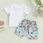 Kupretty Baby Boy Summer Clothes The Sun Comes Up T-shirt Tops Drawstring Jogger Shorts Set Western Toddler Outfits (A White Blue, 0-6 Months) from Kupretty