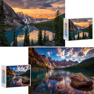 2 Pack 1000 Pieces Moraine Lake in Banff National Park Puzzle, Canada Jigsaw Puzzles for Adults 1000 Pieces and up, Sunrise Puzzle Gifts for Women & Mom from RECHIATO