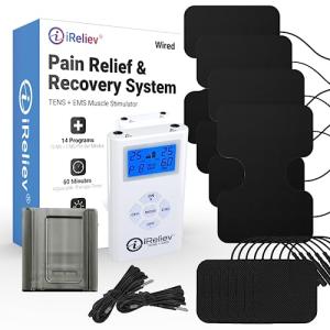 iReliev TENS + EMS Combination Unit Muscle Stimulator for Pain Relief & Arthritis & Muscle Strength - Treats Tired and Sore Muscles in Your Shoulders, Back, Ab's, Legs, Knee's and More by ExcelHealth Inc.