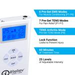 iReliev TENS + EMS Combination Unit Muscle Stimulator for Pain Relief & Arthritis & Muscle Strength - Treats Tired and Sore Muscles in Your Shoulders, Back, Ab's, Legs, Knee's and More by ExcelHealth Inc.