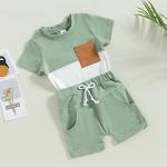 Toddler Boys Clothes Baby Boy Outfits Summer Short Sleeve Contrast Color Shirt Top Solid Drawstring Shorts Set (Green, 6-12 Months) from 
