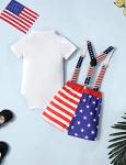 4th of July Baby Boy Clothes 6-9 Months,My First 4th of July Baby Boy Outfit American Flag Onesie + Star Stripe Strap Short Pants + Bow Tie 3Pcs Summer Baby Boy Clothes from 