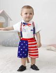 4th of July Baby Boy Clothes 6-9 Months,My First 4th of July Baby Boy Outfit American Flag Onesie + Star Stripe Strap Short Pants + Bow Tie 3Pcs Summer Baby Boy Clothes from 