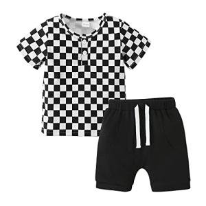 nilikastta Toddler Baby Boy Clothes, 2Pcs Infant Boy Outfit Lattice Shirt + Shorts Sets Newborn Summer Outfit (2T-3T) by 