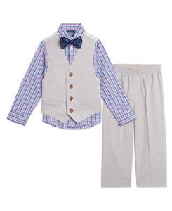 Nautica Baby Boys' 4-Piece Set with Dress Shirt, Vest, Pants, and Tie, Light Stone, 3-6 Months from Nautica