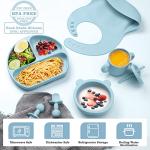 Silicone Baby Feeding Set, Baby Led Weaning Supplies with Suction Bowl Divided Plate, Toddler Self Feeding Dish Set with Spoons Forks Sippy Cup Adjustable Bib, Eating Utensils for 6+ Months(Blue) from Shenzhen Kean Silicone Product Co.,Ltd.
