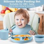 Silicone Baby Feeding Set, Baby Led Weaning Supplies with Suction Bowl Divided Plate, Toddler Self Feeding Dish Set with Spoons Forks Sippy Cup Adjustable Bib, Eating Utensils for 6+ Months(Blue) from Shenzhen Kean Silicone Product Co.,Ltd.