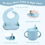Silicone Baby Feeding Set, Baby Led Weaning Supplies with Suction Bowl Divided Plate, Toddler Self Feeding Dish Set with Spoons Forks Sippy Cup Adjustable Bib, Eating Utensils for 6+ Months(Blue) from Shenzhen Kean Silicone Product Co.,Ltd.