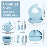 Silicone Baby Feeding Set, Baby Led Weaning Supplies with Suction Bowl Divided Plate, Toddler Self Feeding Dish Set with Spoons Forks Sippy Cup Adjustable Bib, Eating Utensils for 6+ Months(Blue) from Shenzhen Kean Silicone Product Co.,Ltd.