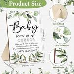21 Pcs Baby Shower Games Include Baby Sock Hunt Sign and 20 Pair Small Cotton Baby Socks Wooden Greenery Table Sign with Holder Baby Shower Game Prize for Boy and Girl Gender Reveal Party Favors by Hoteam