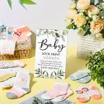 21 Pcs Baby Shower Games Include Baby Sock Hunt Sign and 20 Pair Small Cotton Baby Socks Wooden Greenery Table Sign with Holder Baby Shower Game Prize for Boy and Girl Gender Reveal Party Favors by Hoteam