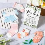21 Pcs Baby Shower Games Include Baby Sock Hunt Sign and 20 Pair Small Cotton Baby Socks Wooden Greenery Table Sign with Holder Baby Shower Game Prize for Boy and Girl Gender Reveal Party Favors by Hoteam